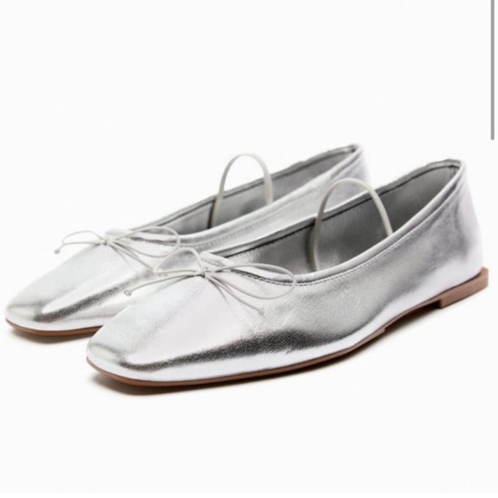 Zara Silver Ballet Flats